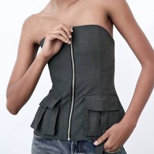 NEW ZARA STRAPLESS ZIPPER / POCKET TOP